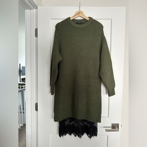 Knit dress with see through black lace detail